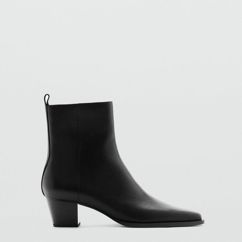 MANGO - Botín Vaquero Mujer Cuero Negro Mango