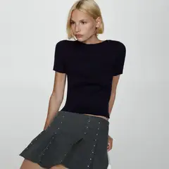 MANGO - Polera Punto Manga Corta Mujer