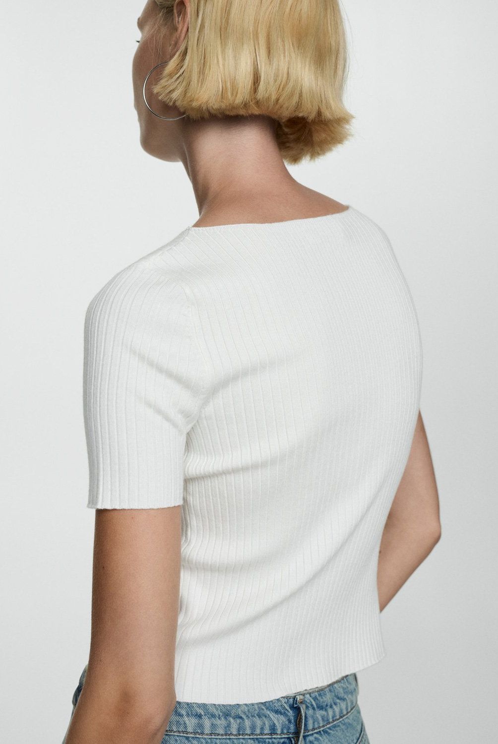 MANGO - Polera Punto Manga Corta Mujer Mango