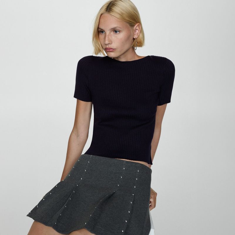 MANGO - Polera Punto Manga Corta Mujer Mango