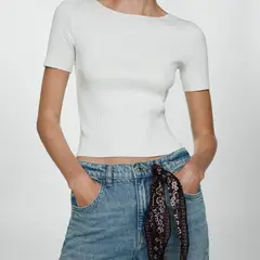 MANGO - Polera Punto Manga Corta Mujer
