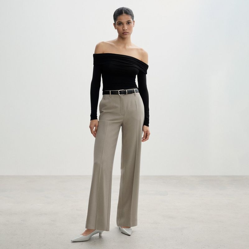 MANGO - Pantalón Pinzas Wideleg Mujer Mango