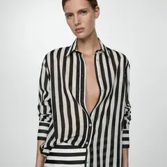 MANGO - Camisa 100% Algodón Rayas Semitransparente Mujer
