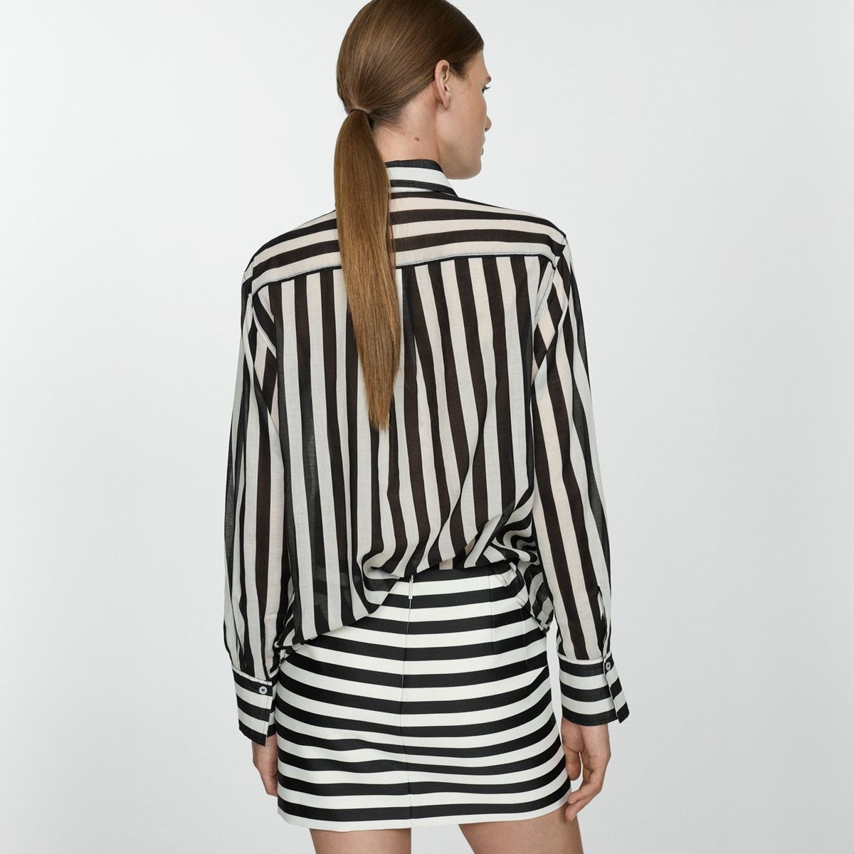 MANGO - Camisa 100% Algodón Rayas Semitransparente Mujer Mango