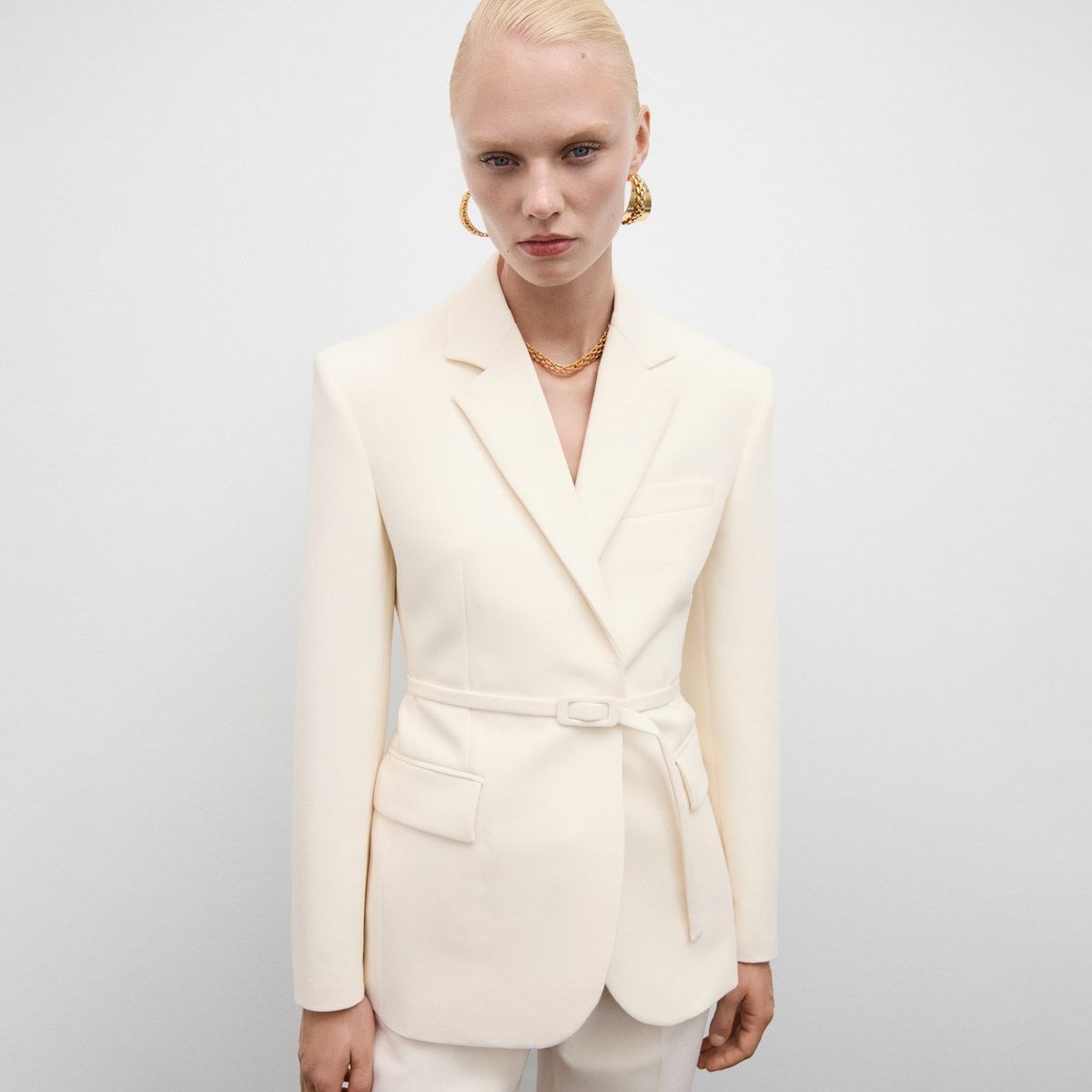 MANGO - Blazer Traje Cinturón Mujer Mango