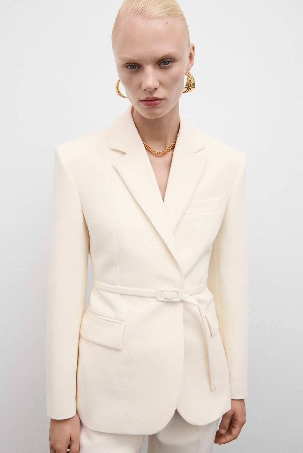MANGO - Blazer Traje Cinturón Mujer Mango