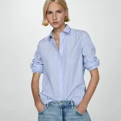 MANGO - Camisa Regular Mezcla Algodón Lyocell Mujer