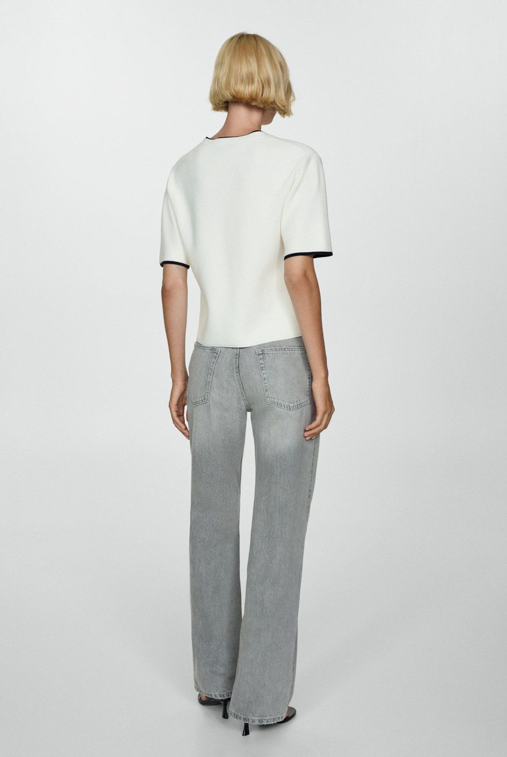 MANGO - Sweater Manga Corta Ribetes Contraste Mujer Mango