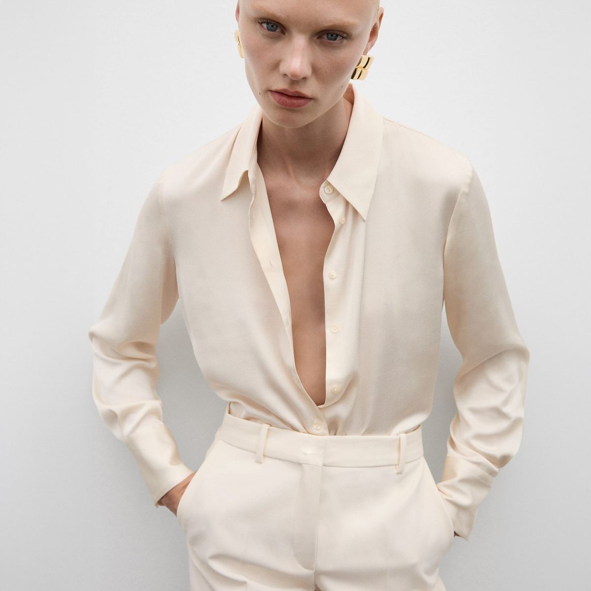 MANGO - Camisa Fluida Satinada Mujer Mango