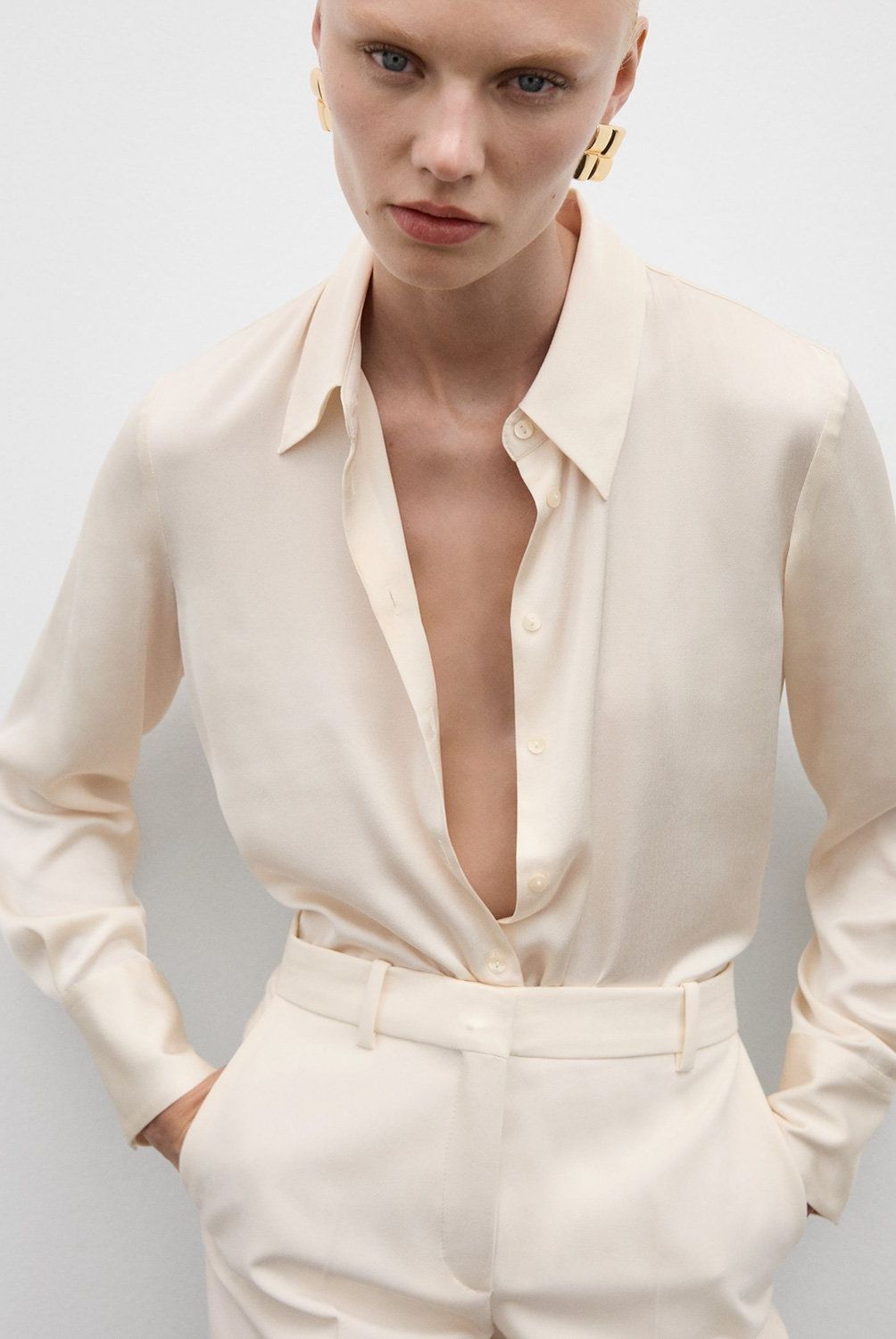MANGO - Camisa Fluida Satinada Mujer Mango