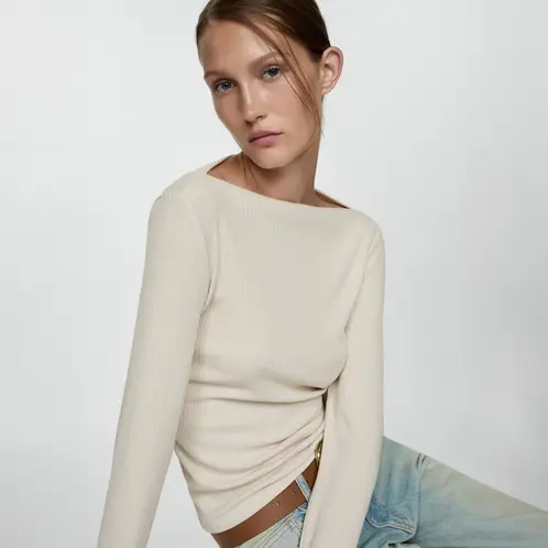 MANGO - Polera Punto Manga Larga Mujer