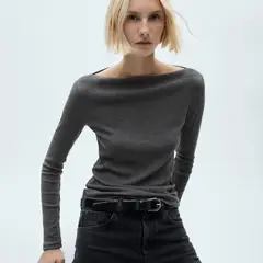 MANGO - Polera Punto Manga Larga Mujer