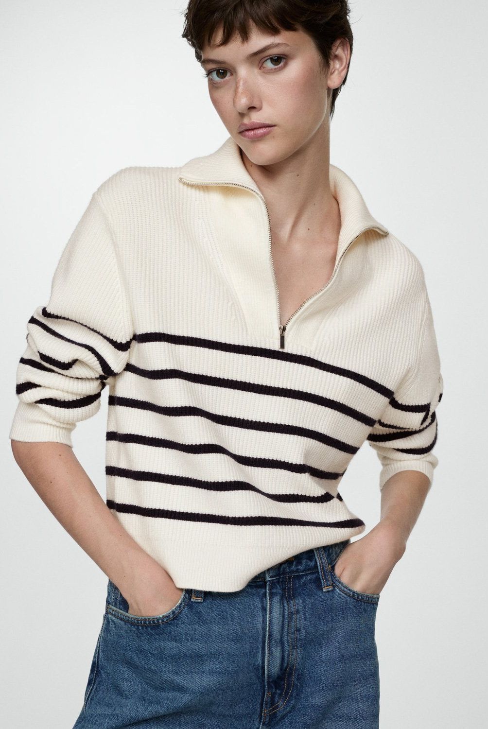 MANGO - Sweater Rayas Cremallera Mujer Mango
