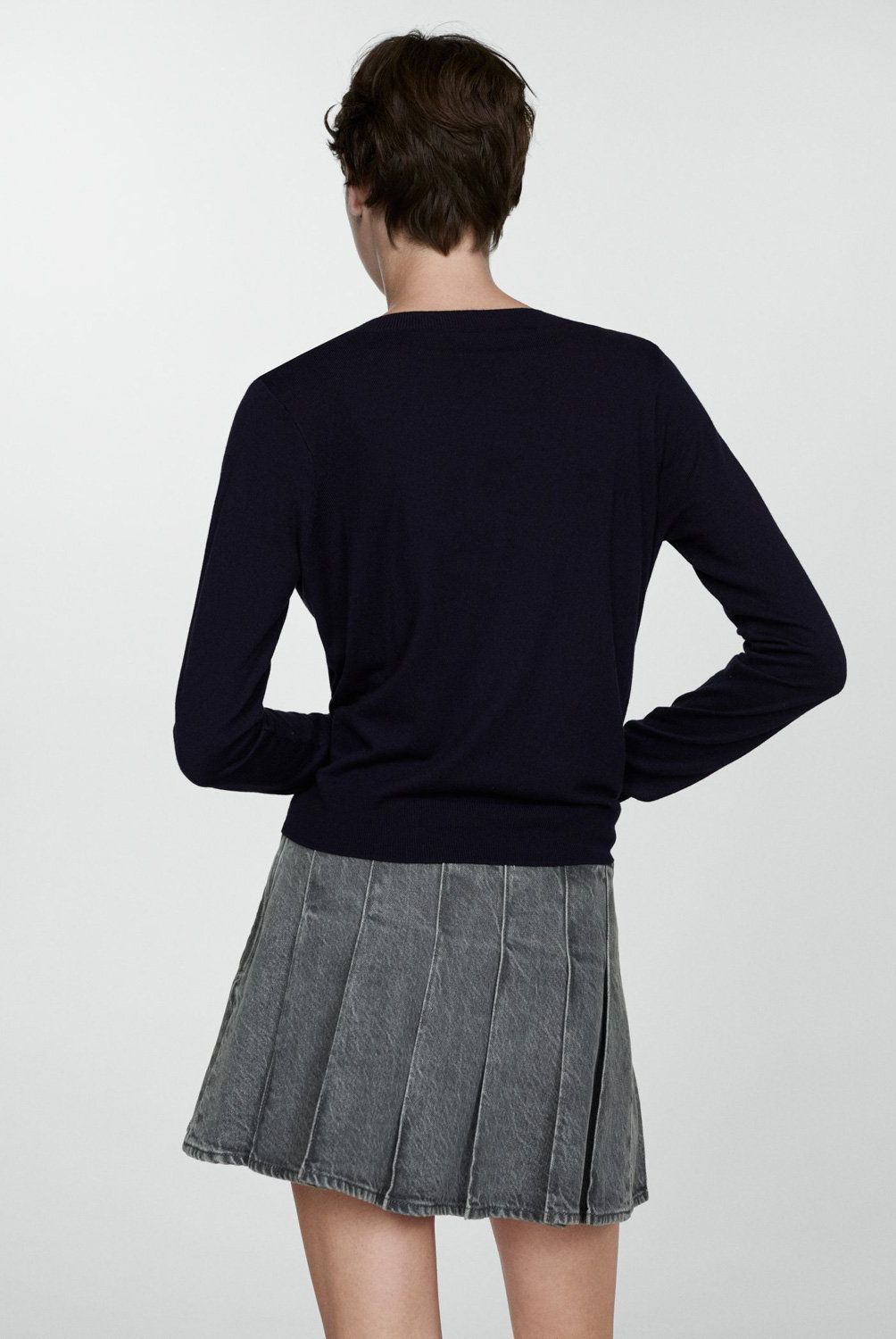 MANGO - Sweater Punto Fino Cuello Pico Mujer Mango