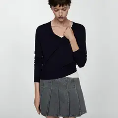 MANGO - Sweater Punto Fino Cuello Pico Mujer