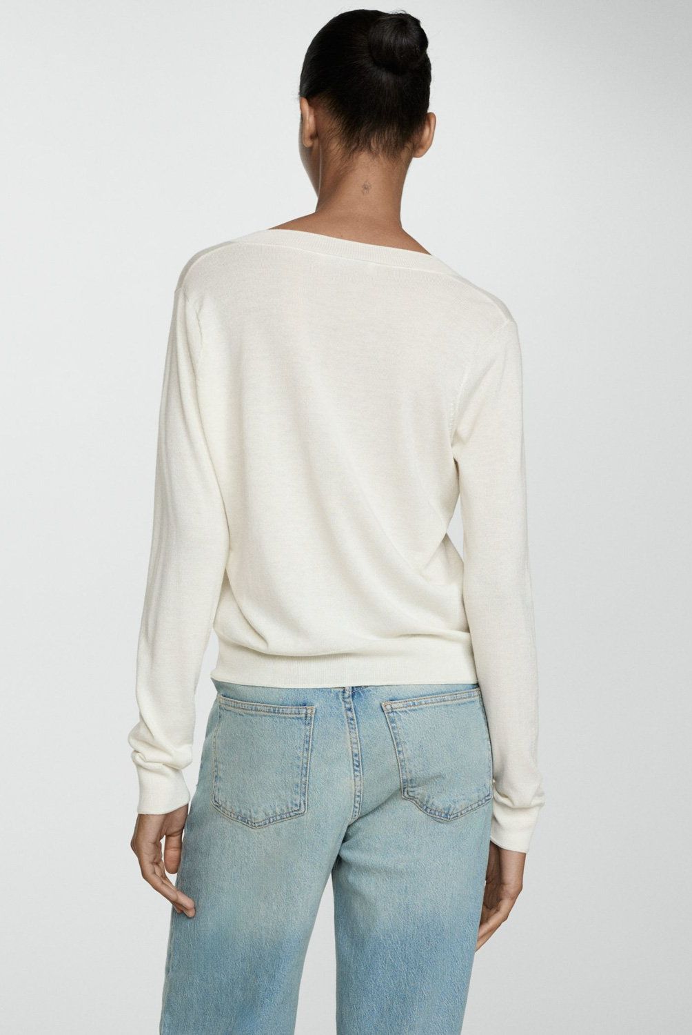 MANGO - Sweater Punto Fino Cuello Pico Mujer Mango