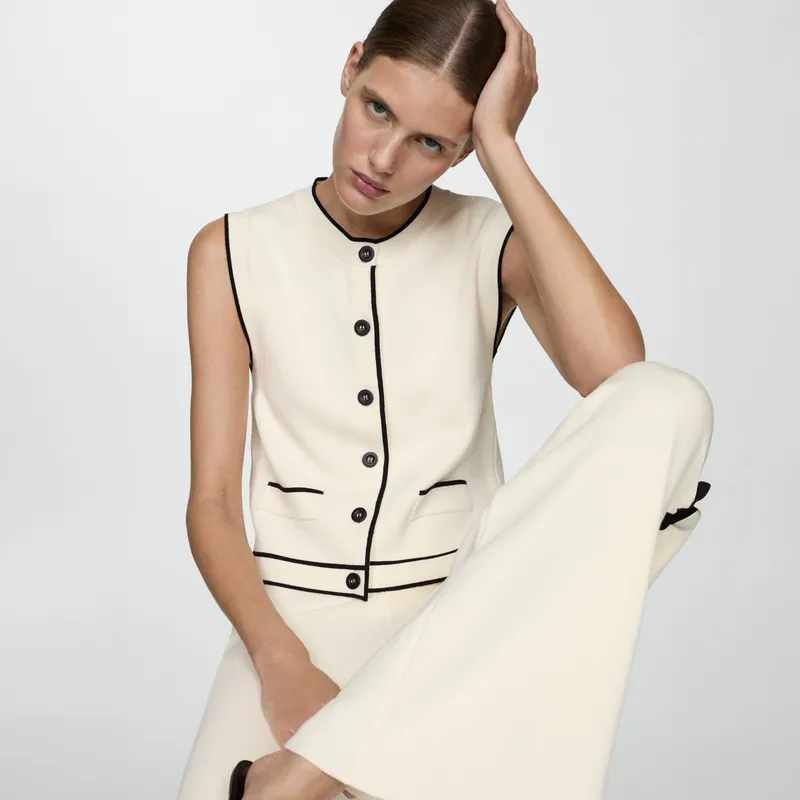 MANGO - Chaleco Punto Ribetes En Contraste Mujer Mango