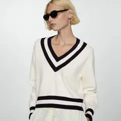 MANGO - Sweater Cuello Pico Contraste Mujer