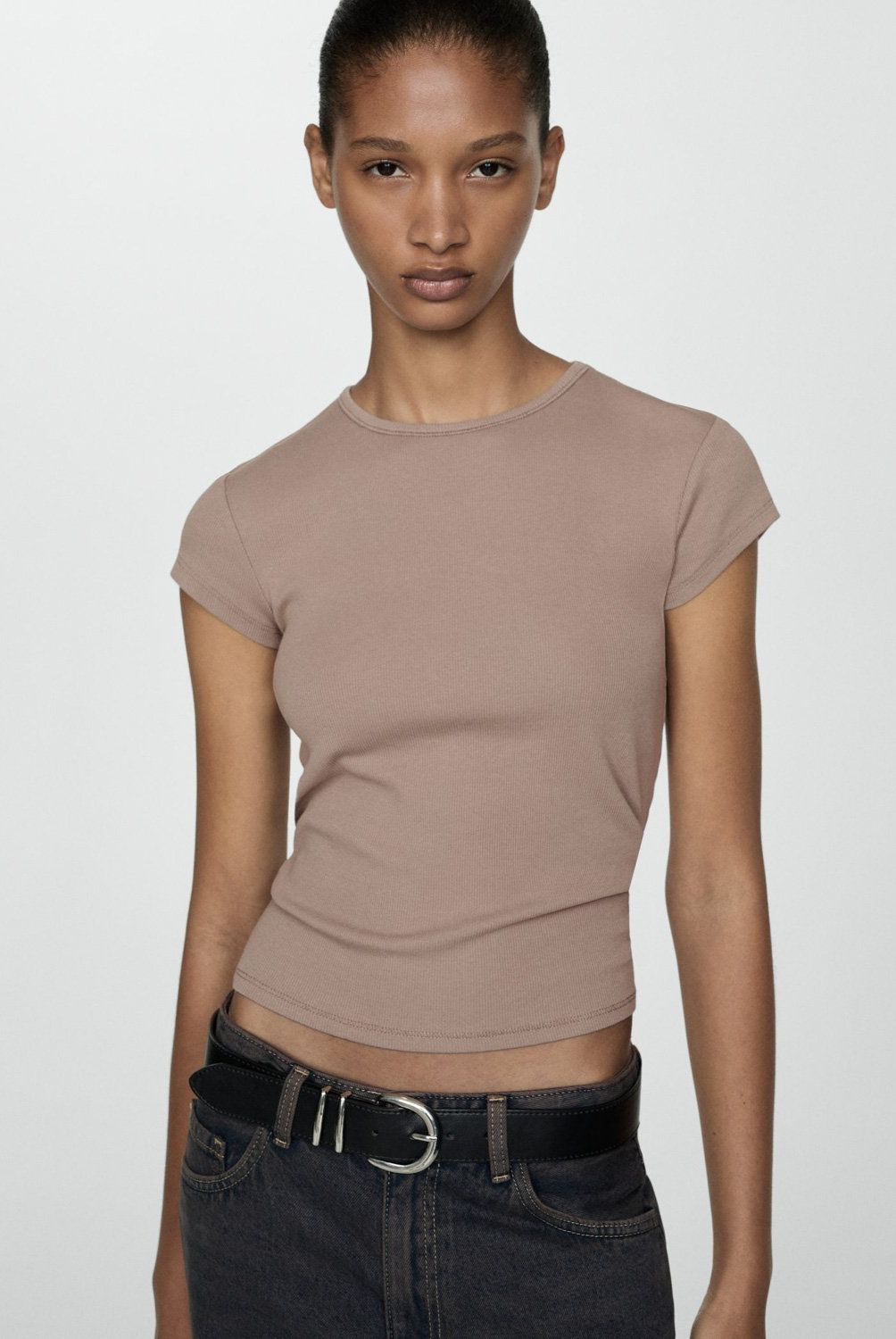 MANGO - Polera Manga Corta Punto Mujer Mango