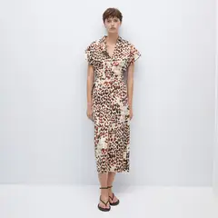 MANGO - Vestido Animal Print Lazo Mujer