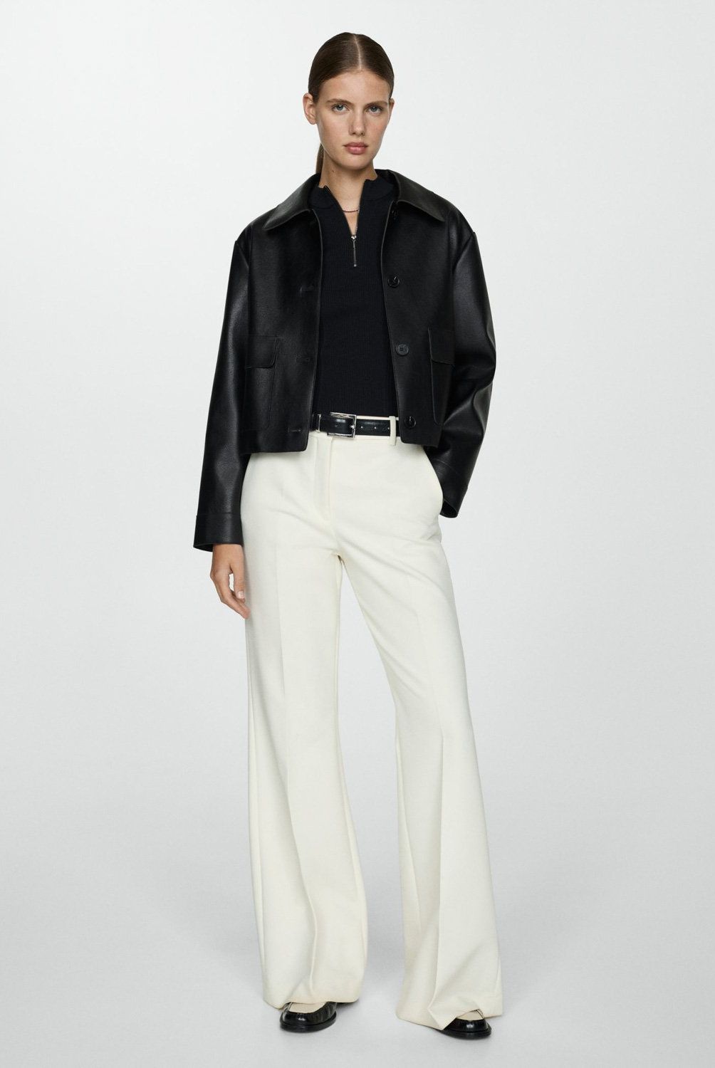 MANGO - Chaqueta Efecto Piel Bolsillos Mujer Mango