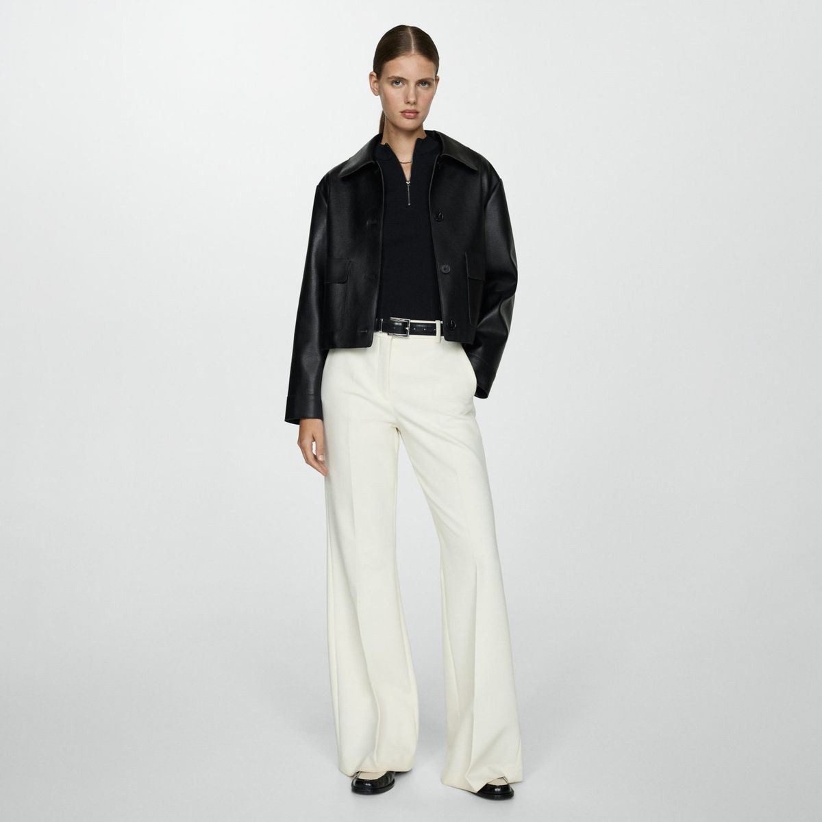 MANGO - Chaqueta Efecto Piel Bolsillos Mujer Mango