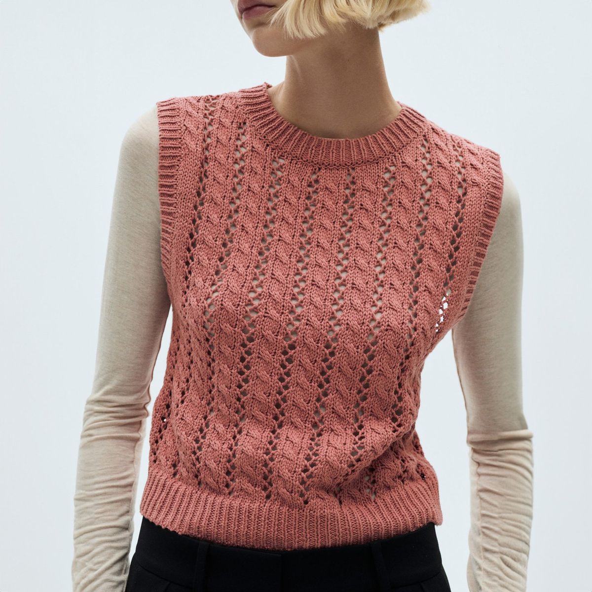 MANGO - Chaleco Punto Detalles Calados Mujer Mango