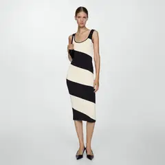 MANGO - Vestido Punto Midi Rayas Mujer