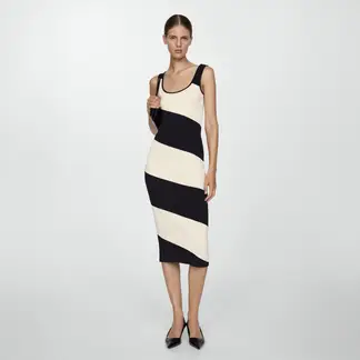 MANGO - Vestido Punto Midi Rayas Mujer