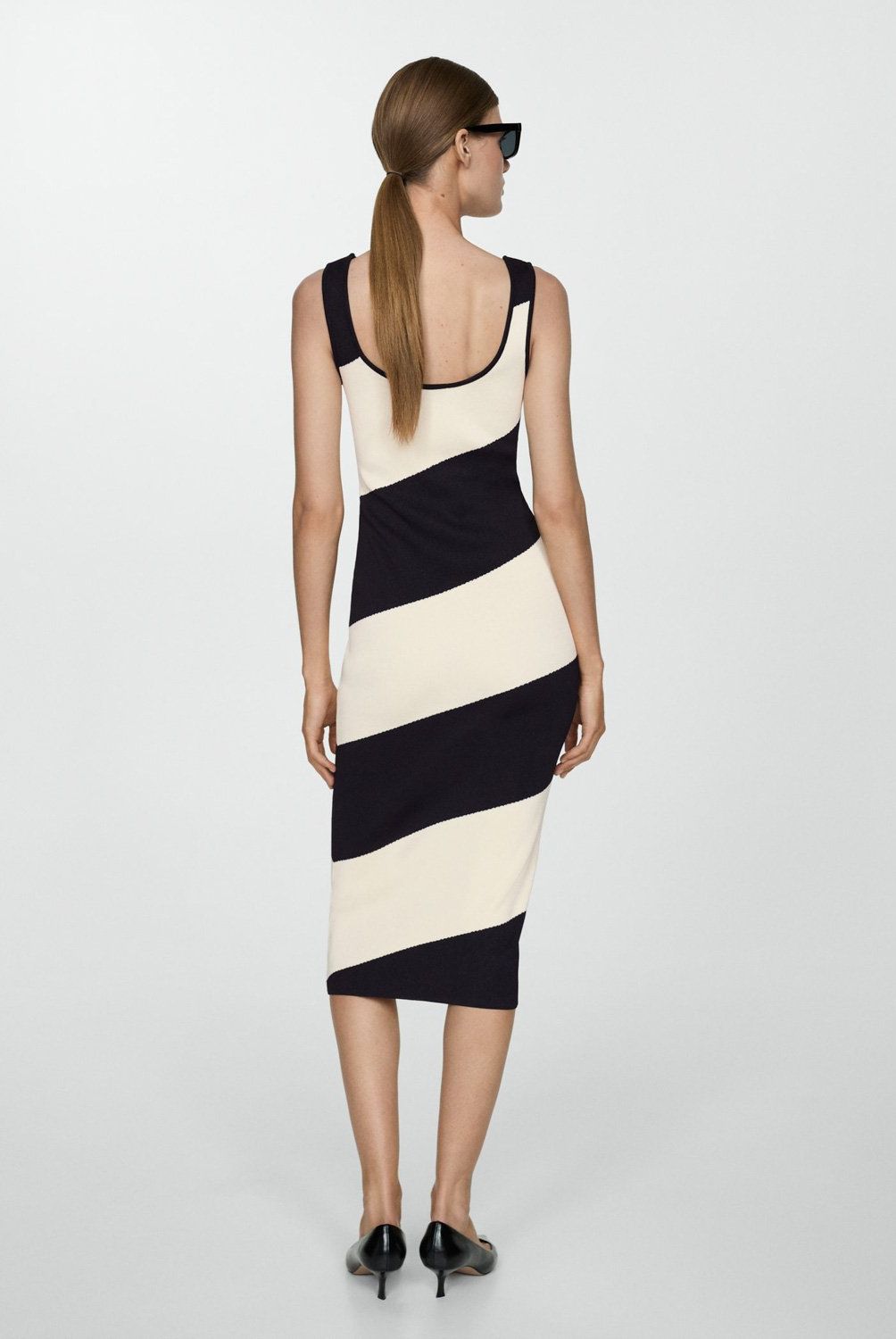 MANGO - Vestido Punto Midi Rayas Mujer Mango