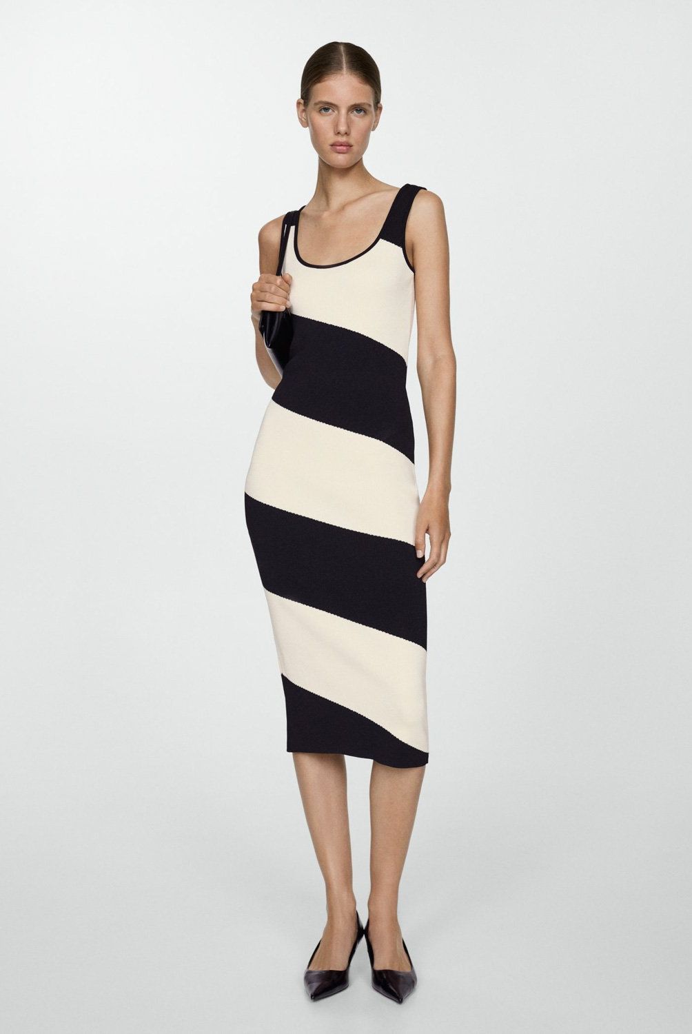 MANGO - Vestido Punto Midi Rayas Mujer Mango