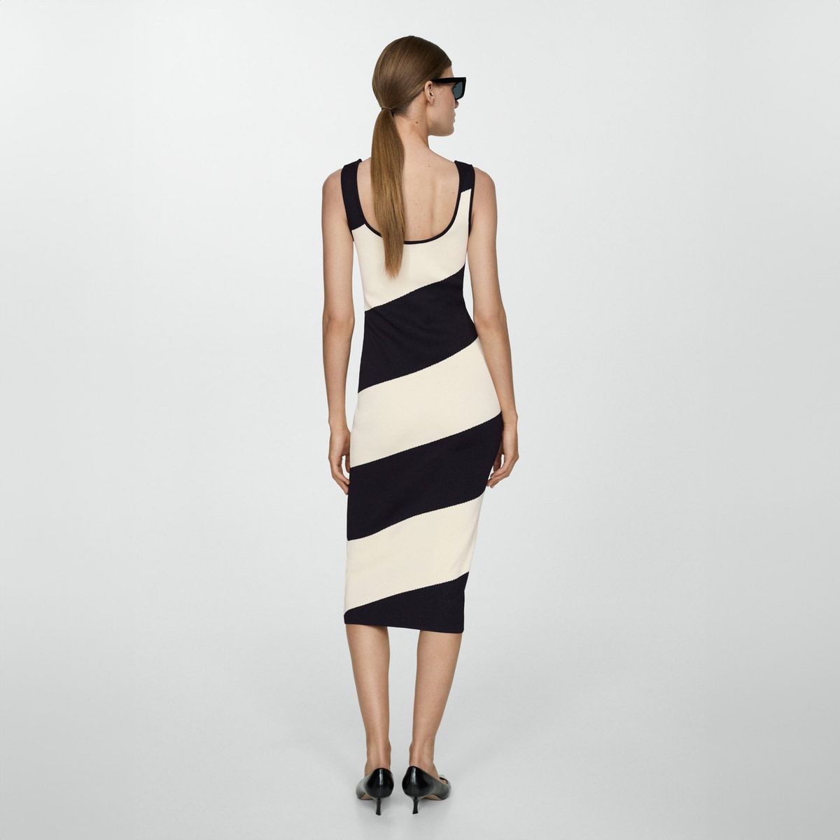 MANGO - Vestido Punto Midi Rayas Mujer Mango