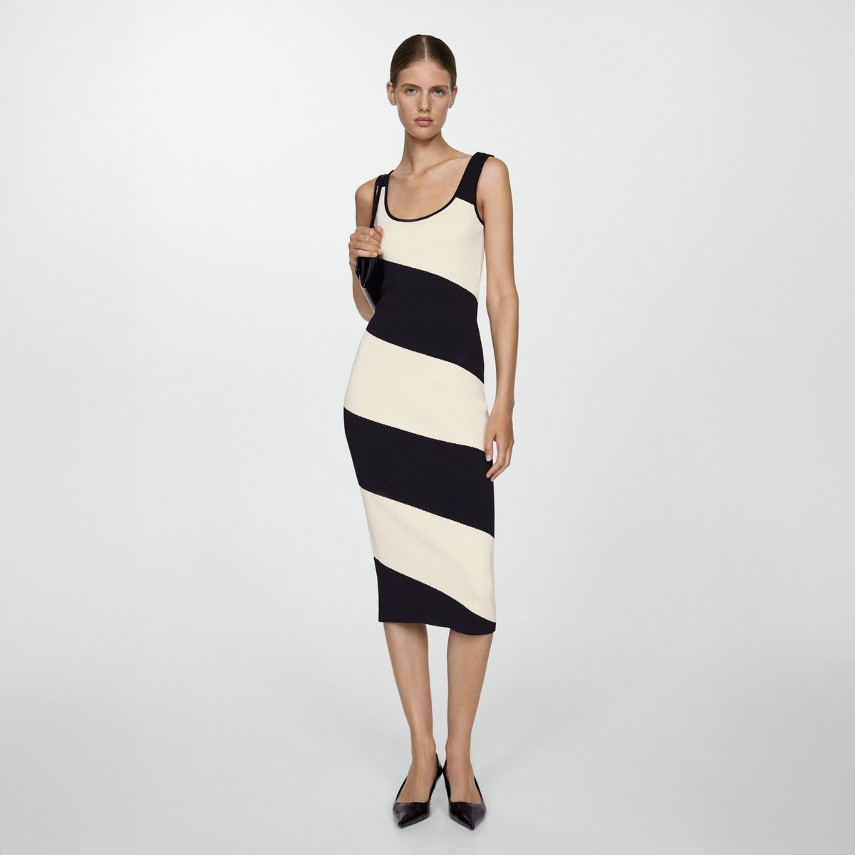 MANGO - Vestido Punto Midi Rayas Mujer Mango