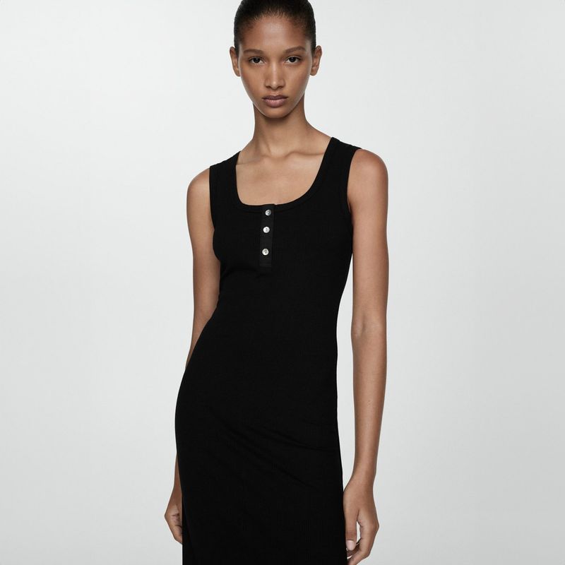 MANGO - Vestido Canalé Botones Mujer Mango