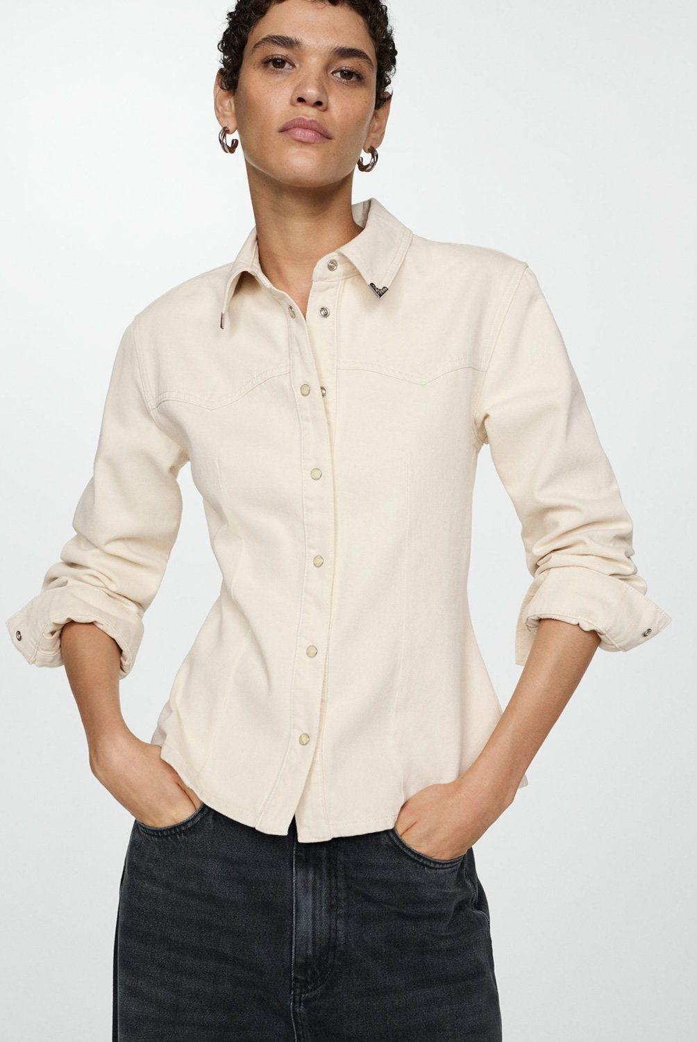 MANGO - Blusa Vaquera Entallada Mujer Mango