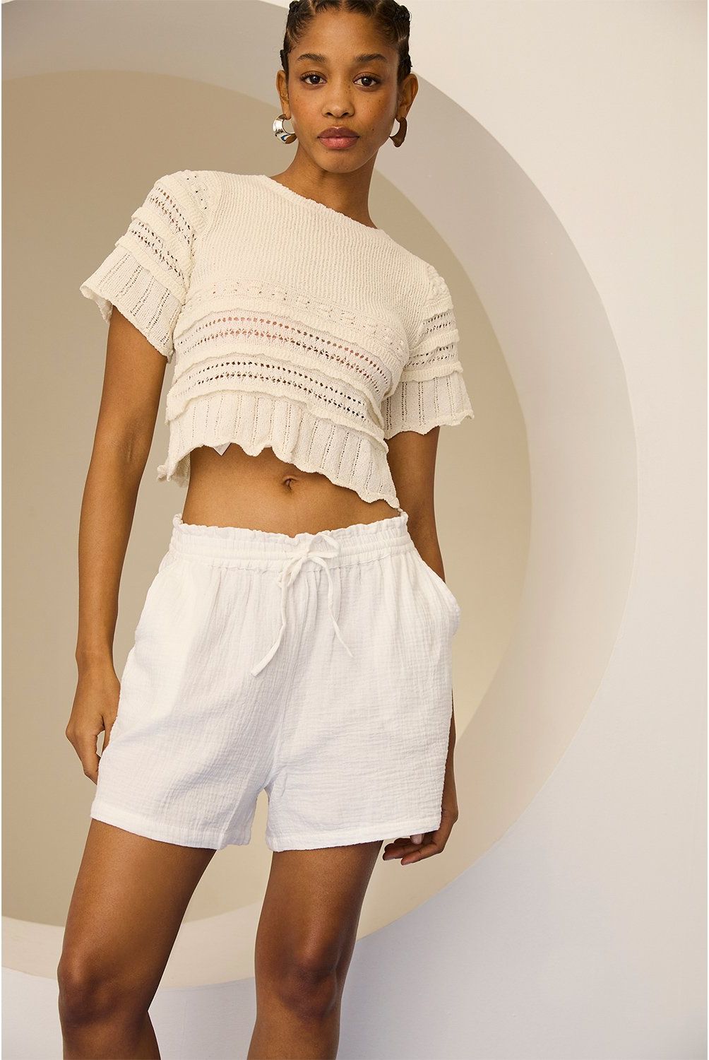 MANGO - Sweater Manga Corta Detalles Calados Mujer Mango