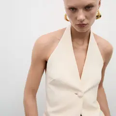 MANGO - Blazer Cuello Halter Botón Joya Mujer