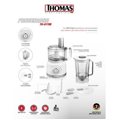 Imagen 2 del producto Licuadora y Procesadora de Alimentos 1.5lt TH-9170B