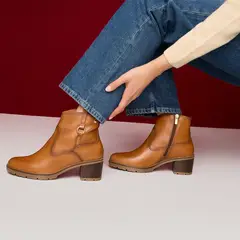 PIKOLINOS - Botín Vaquero Mujer Cuero Café