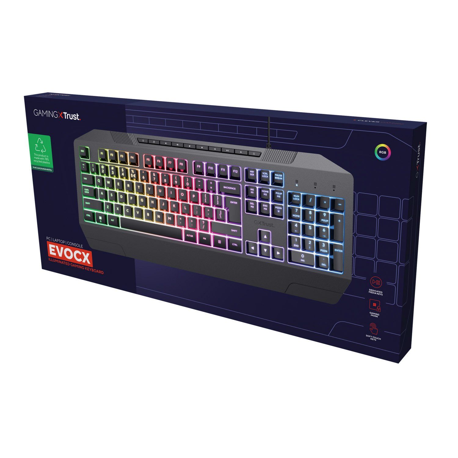 TRUST Teclado Gamer Evocx GXT 836 RGB Tamaño Completo y Teclas
