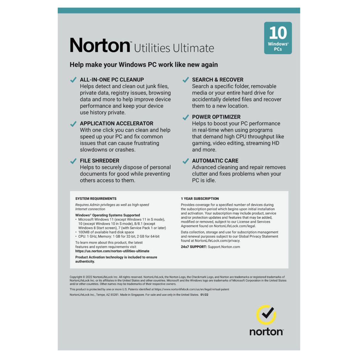NORTON - Antivirus Norton Utilities Ultimate 10 Dispositivo por 1 Año-Licencia Descargable