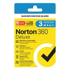 NORTON - Antivirus 360 Deluxe 3 Dispositivo por 1 Año-Licencia Descargable