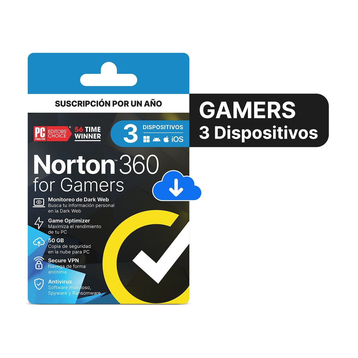 NORTON - Antivirus Norton 360 Para Gamers 3 Dispositivos por 1 Año-Licencia Descargable