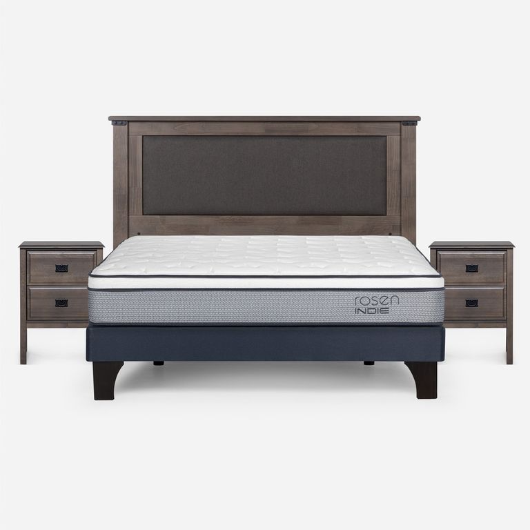 Cama Europea Indie 2 Plazas x 2.00 mt Base Normal + Respaldo + 2 Veladores