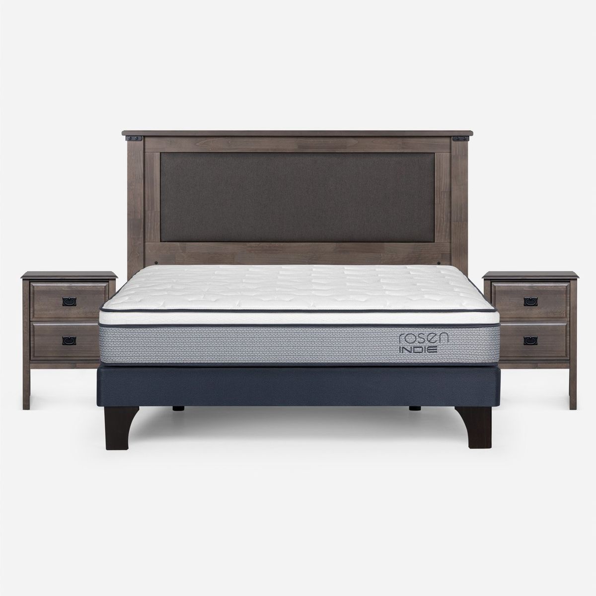 ROSEN - Cama Europea Indie 2 Plazas Respaldo + Veladores Rosen