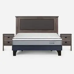 ROSEN - Cama Europea Indie 2 Plazas Respaldo + Veladores