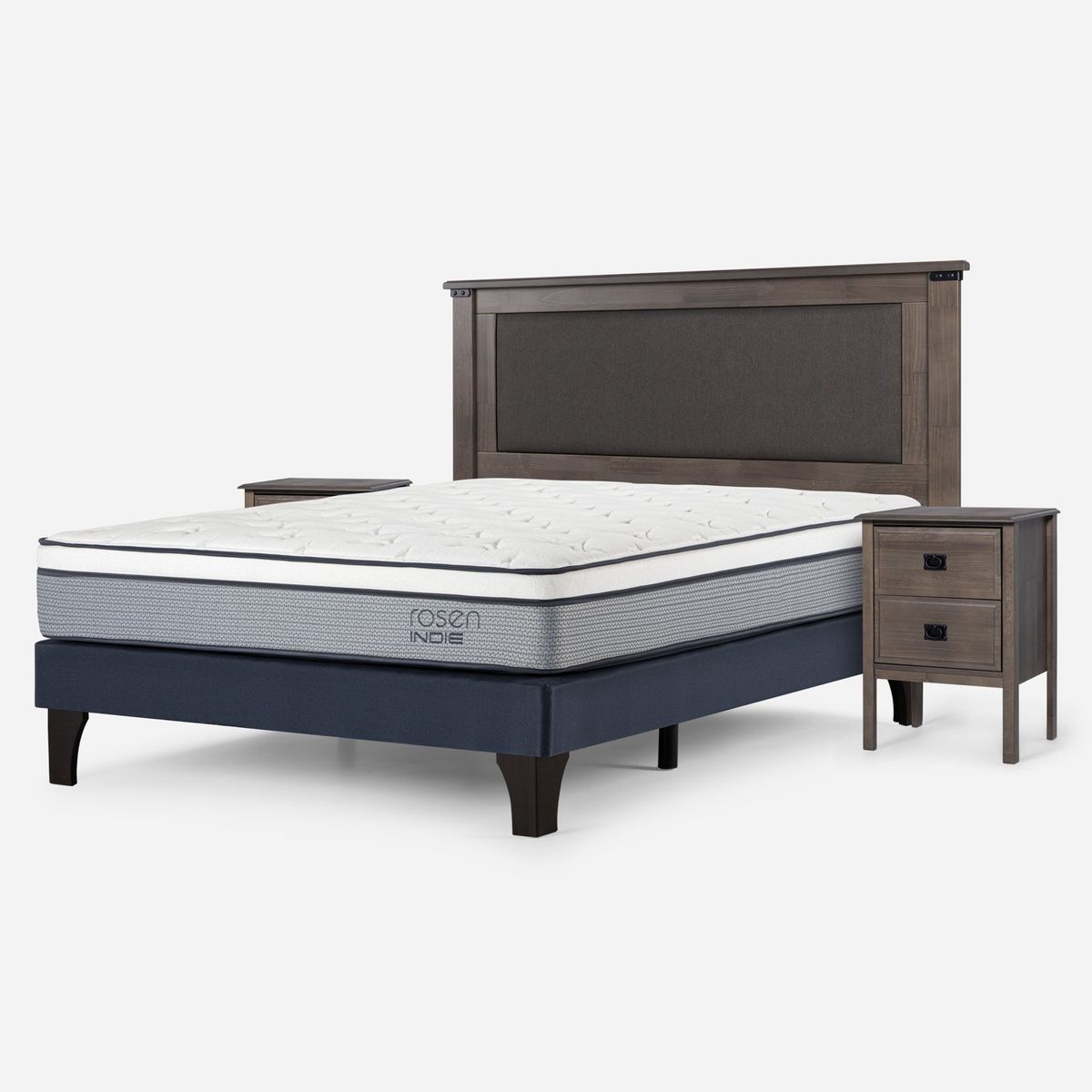 ROSEN - Cama Europea Indie 2 Plazas Respaldo + Veladores Rosen