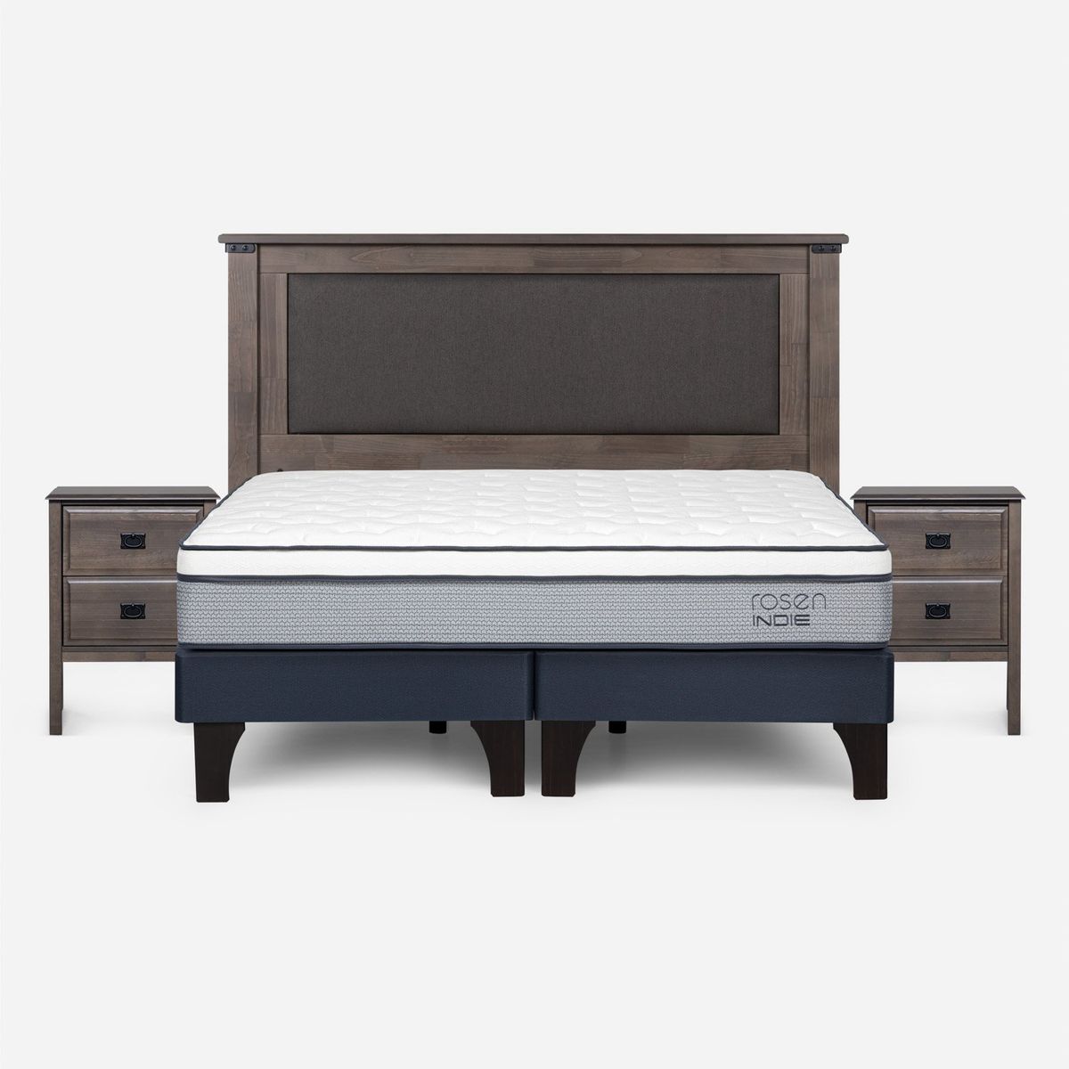 ROSEN - Cama Europea Indie 2 Plazas Respaldo + Veladores Rosen