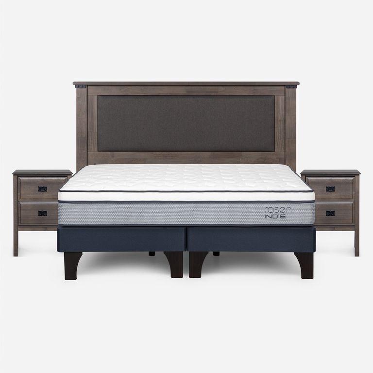 Cama Europea Indie King x 2.00 mt Base Dividida + Respaldo + 2 Veladores