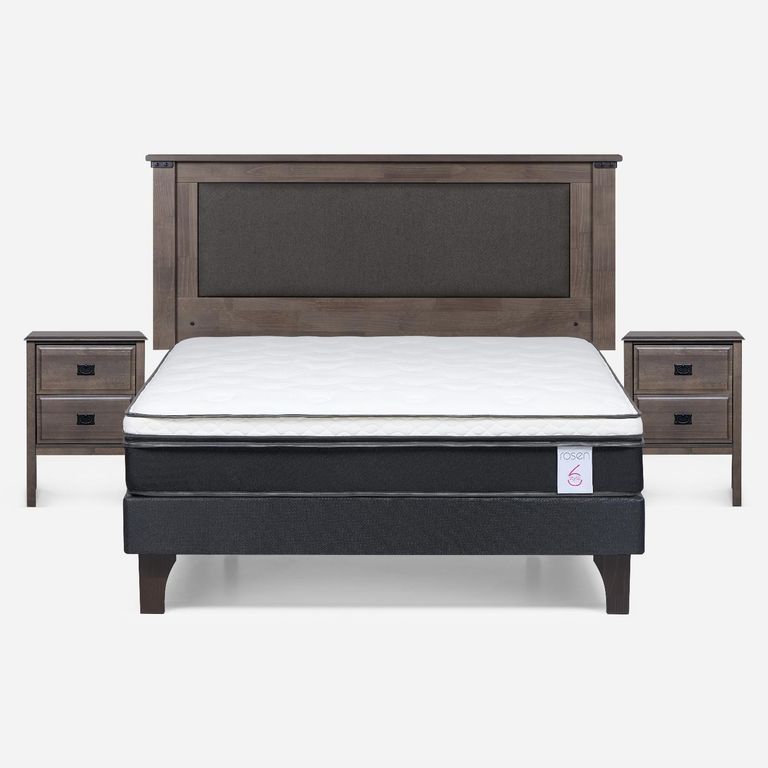 Cama Europea New Style 6 2 Plazas x 2.00 mt Base Normal + Respaldo + 2 Veladores